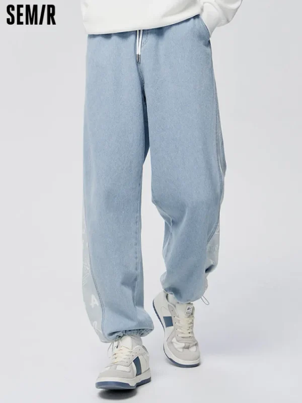 SEMIR Men's Eco-Friendly Lyocell Denim Patchwork Loose Straight Jogging Pants