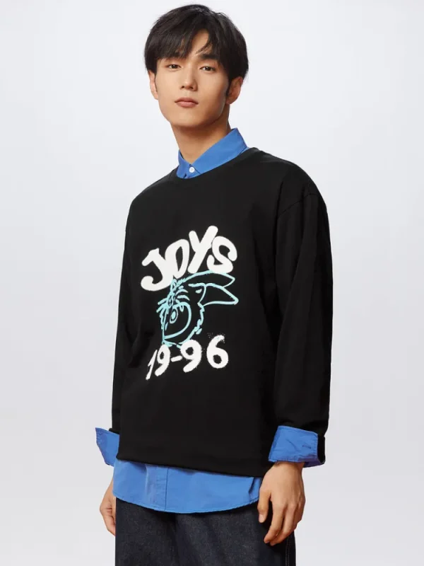 SEMIR Unisex's 100% Cotton Double-Yarn Single Jersey Monogram Loose Crew Neck Long-Sleeve T-shirt