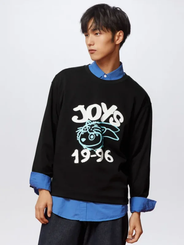SEMIR Unisex's 100% Cotton Double-Yarn Single Jersey Monogram Loose Crew Neck Long-Sleeve T-shirt