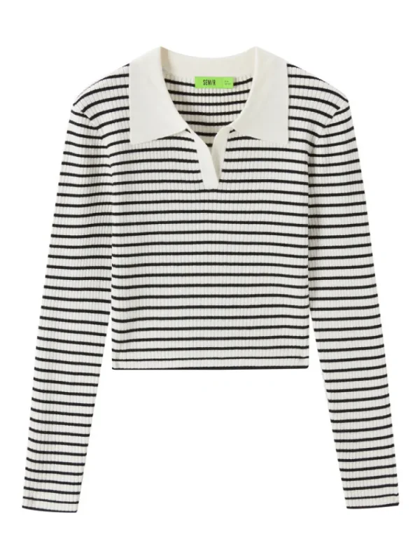 Women SEMIR Women's Anti-Pilling Acrylic Contrast Collar Slim Pullover Jumper