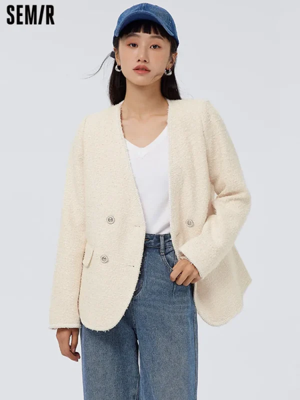 Women SEMIR Women's Fancy Yarn Solid Color Chemical Fiber Jacket