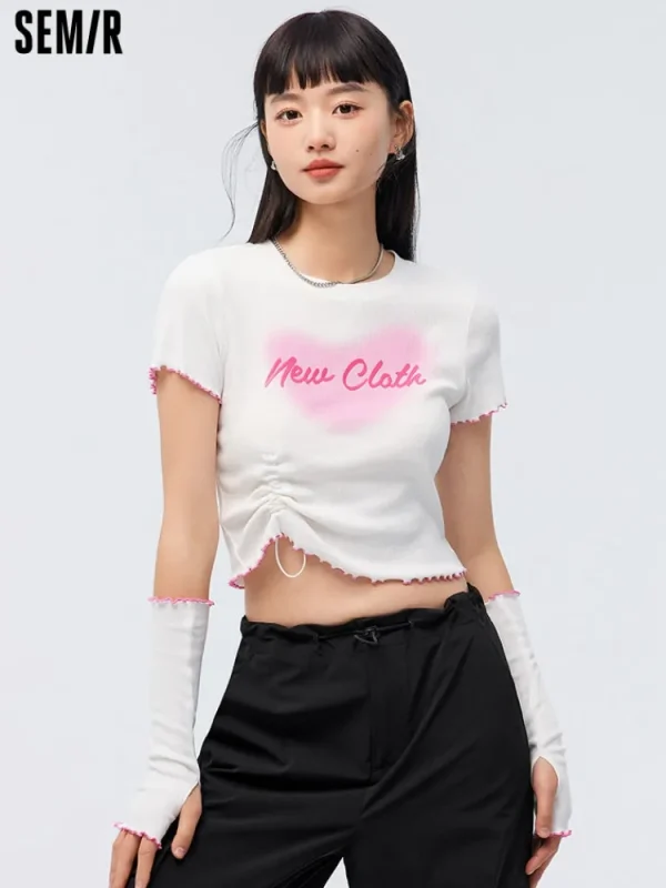 Women SEMIR Women's Knitted Round Neck Short Sleeves T-Shirt