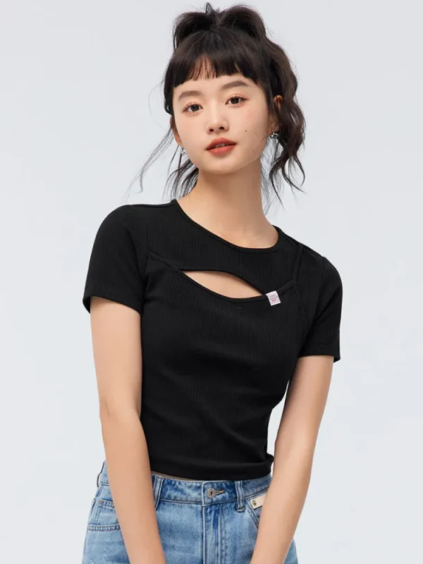 Women SEMIR Women's Knitted Round Neck Short Sleeves T-Shirt