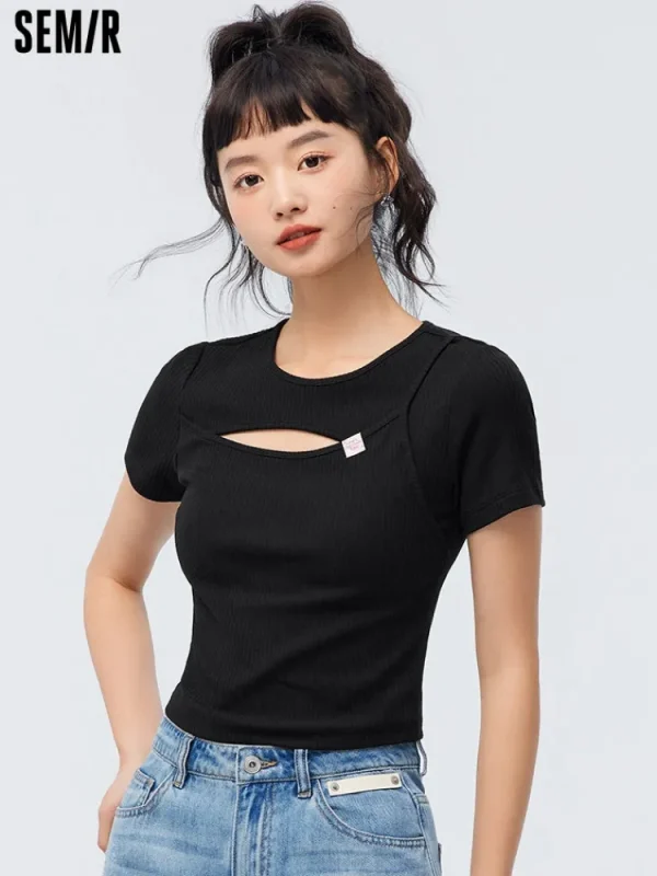 Women SEMIR Women's Knitted Round Neck Short Sleeves T-Shirt