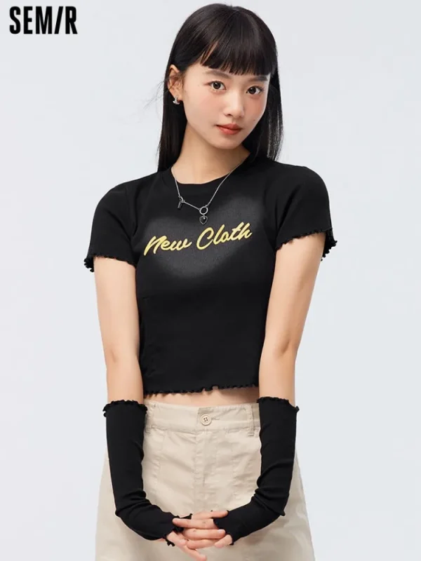 Women SEMIR Women's Knitted Round Neck Short Sleeves T-Shirt