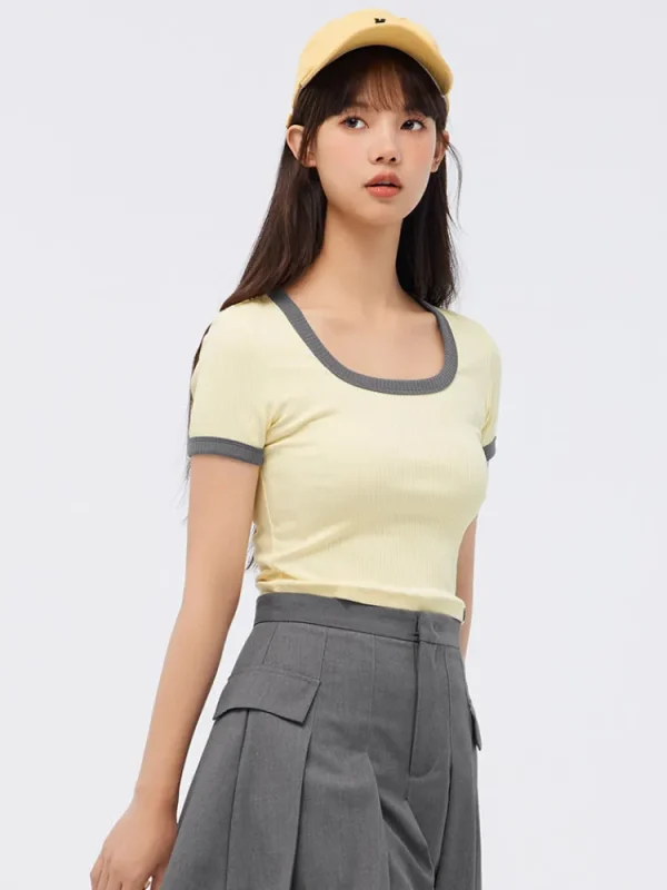 Women SEMIR Women's Knitted Round Neck Short Sleeves T-Shirt