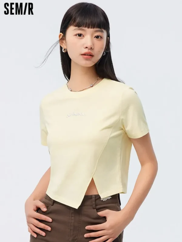 Women SEMIR Women's Knitted Round Neck Short Sleeves T-Shirt