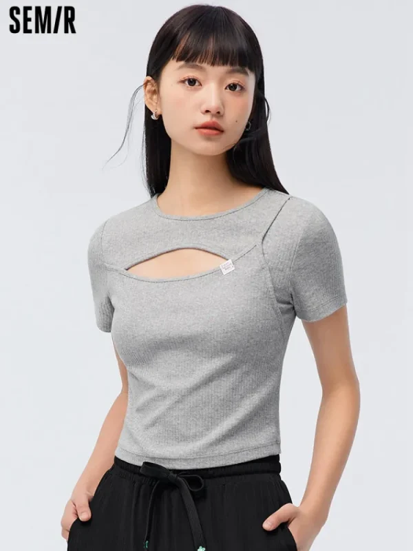 Women SEMIR Women's Knitted Round Neck Short Sleeves T-Shirt