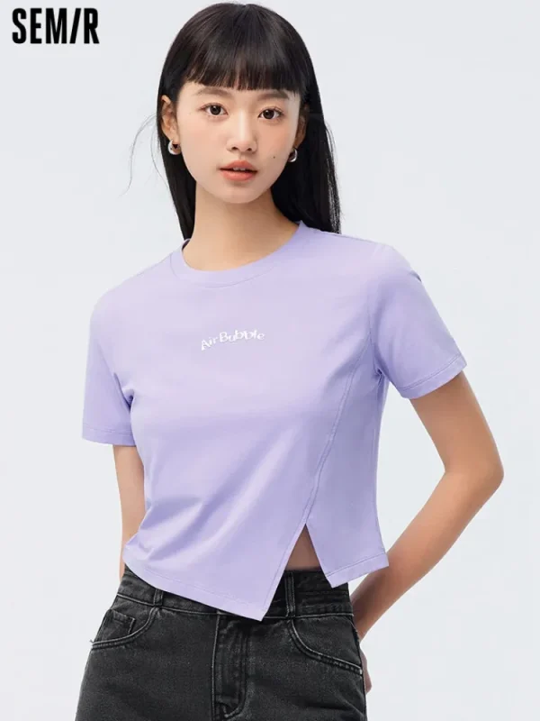 Women SEMIR Women's Knitted Round Neck Short Sleeves T-Shirt
