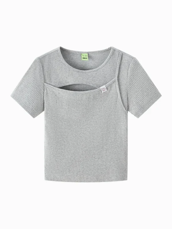 Women SEMIR Women's Knitted Round Neck Short Sleeves T-Shirt