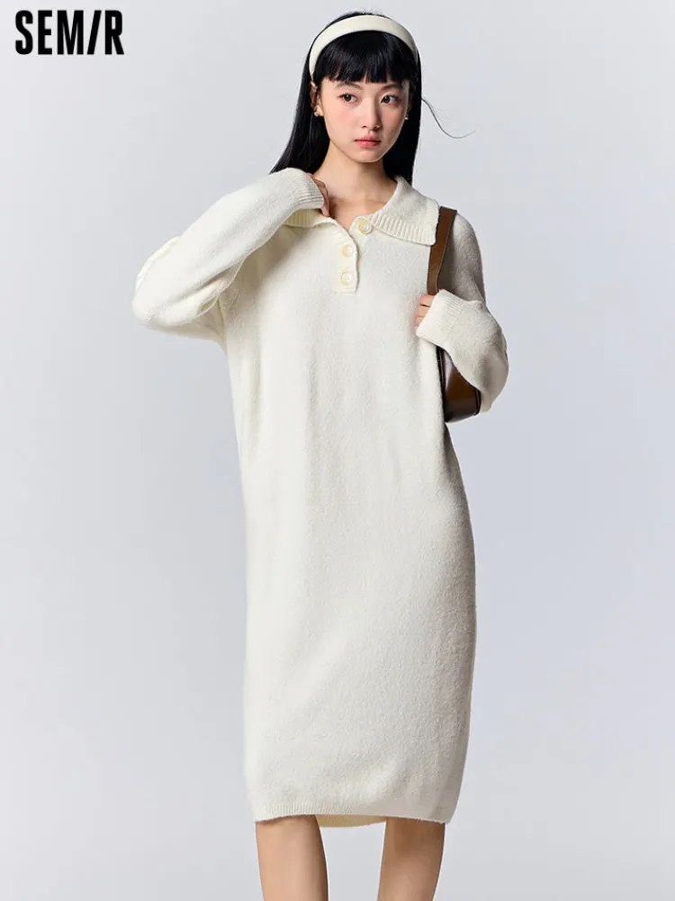 womens_white_woolen_dress_0.webp Women SEMIR Women's white woolen dress